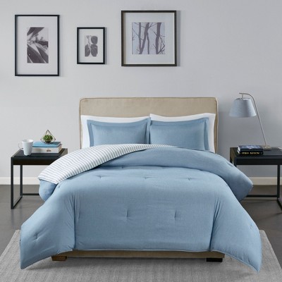 Full Blue Reversible Down Alternative Microfiber Comforter Set