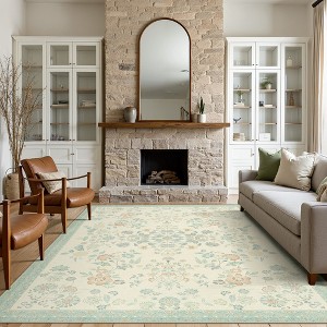 Abynow Vintage Floral Farmhouse Indoor Washable Area Rug - 1 of 4