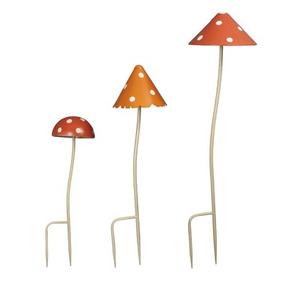 VIP Metal 30.5 in. Multicolor Stamped Mushroom Yardstake Set of 3
