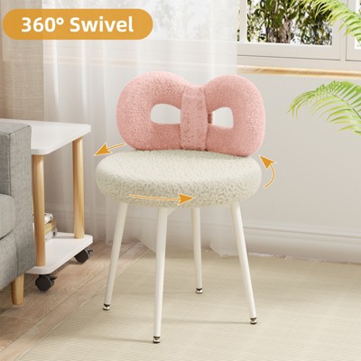 Swivel Vanity Chair with Back, Makeup Chair, Desk Chair for Girl with Cute Bow Backrestst