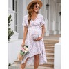 WhizMax Maternity Dress Cross V Neck Wrap Dress Lantern Short Sleeve Tie High Waist Dress A-Line Flowy Dress with Belt - 2 of 4
