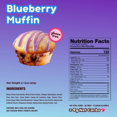 Prime Bites Blueberry Protein Mini Muffin - 15g Protein - 2.12oz/4ct: Chewy Snack, Ready to Eat, Whey Protein Isolate