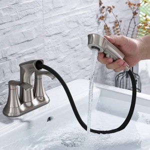 Gulches Bathroom Faucet with Pull Out Sprayer, 2 Handle 4 Inch Faucet Utility Sink Faucet, Brushed Nickel - 1 of 4