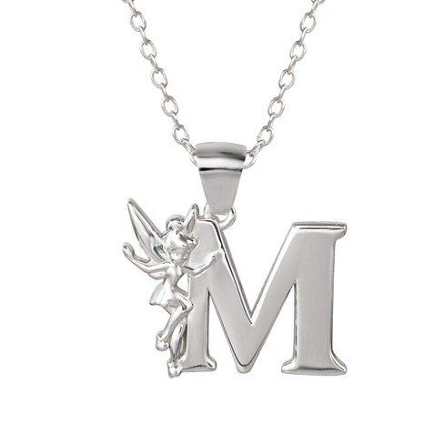 Disney Tinkerbell M Initial Silver Pendant Necklace