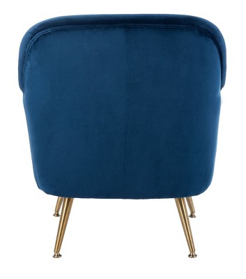 Luxurious Navy Velvet Wood Accent Arm Chair with Brass Legs