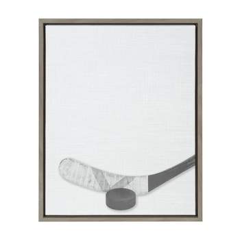 18" x 24" Sylvie Hockey Stick and Puck Framed Canvas Gray - DesignOvation