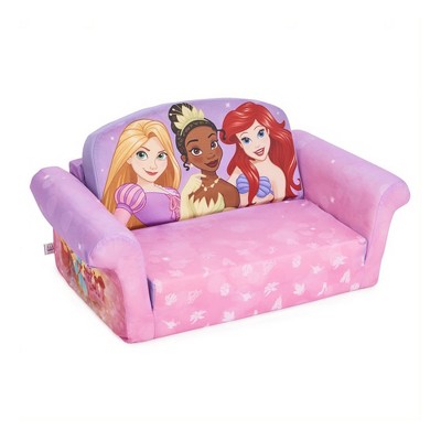 Marshmallow Furniture Children's 2-in-1 Flip Open Foam Compressed Chair and Sofa with Washable Removable Fabric Cover, Disney Princesses