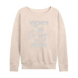 Women's - Disney - Mickey Mouse Hello Folks Lightweight French Terry Wide Neck Long Sleeve Shirt - 1 of 4