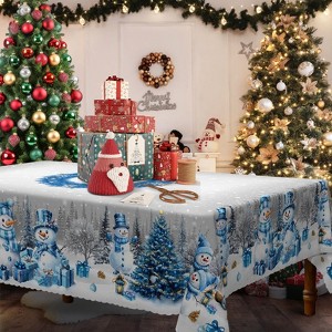 LOVEVOOK Merry Christmas Tablecloth, Snowman Tablecloth, Snowflake Table Cloths Stain Resistant Dining Table Cover for Holiday Decor - 1 of 4