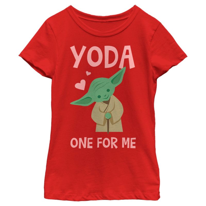 Girl's Star Wars Valentine's Day Yoda One for Me Simple T-Shirt, 1 of 6