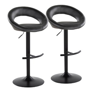 Adjustable Faux Leather Contemporary/Glam Swivel Bar Stool with Circular Seat and Metal Footrest for Home Bar or Kitchen (Set of 2) - 1 of 4