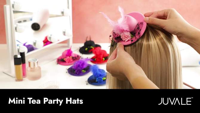 Juvale 6 Pack Mini Tea Party Hats for Women, Fancy Hair Fascinators for Girls in 6 Colors, 4 In, 2 of 10, play video