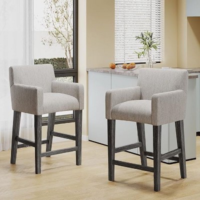 CAVINAS Contemporary Upholstered Counter Stool with Rounded Armrests and Rubberwood Frame