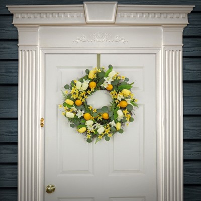 22" Yellow and White Artificial Tulips and Lemons Wreath