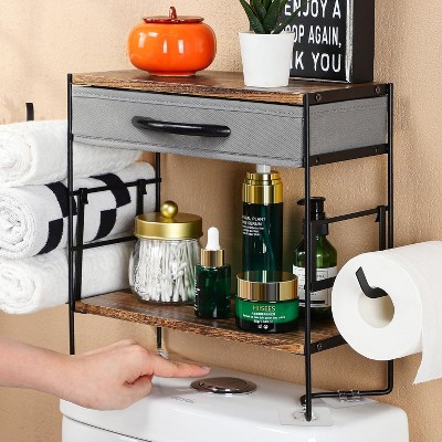 MaseiKar Over The Toilet Storage with Drawer - Rustic Farmhouse 2-Tier Bathroom Organizers and Storage Shelves with Toilet Paper Holder