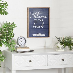 Wood Sign Welcome To The Beach Wall Decor Blue - Olivia & May: Farmhouse Style, Carved Art, Vertical Display - 1 of 4