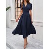 Long Formal Dresses for Women V-Neck Puff Short Sleeve A-Line Gowns Evening Party Cocktail Dress - 3 of 4