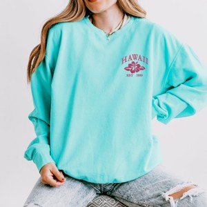 Simply Sage Market Embroidered Hawaii Flower Lightweight Garment Dyed Sweatshirt - 1 of 4
