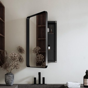 SEVOBAL Bathroom Storage Cabinet Recessed Medicine Cabinet with Mirror and Adjustable Shelves for Organized Space, Black, 20.08"*4.7"*30" - 1 of 4