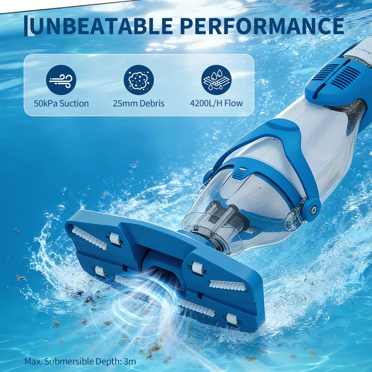 Handheld Pool Vacuum with Telescopic Pole, Swimming Pool Cleaner 19.8GPM Suction for Above Ground Inground Pools Spa Hot Tub, Dual-Filter System - thumbnail 6