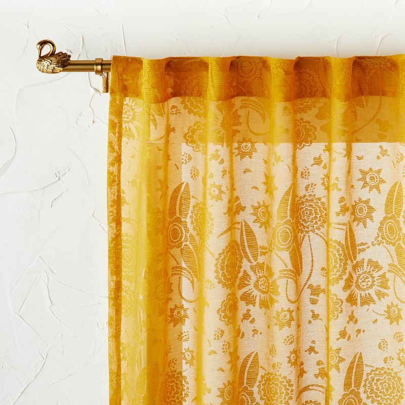1pc Sheer Idris Printed Burnout Window Curtain Panel Gold - Opalhouse™ designed with Jungalow™, 1 of 6