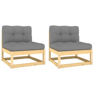 VidaXL Patio Middle Sofas with Gray Cushions 2 pcs Solid Wood Pine - 1 of 4
