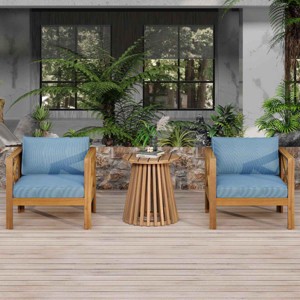 3 PCS Patio Seating Set, 2 Club Armrest Chairs and 1 Round Coffee Table, Acacia Wood Frame Chairs with Polyester Cushion-Coolbibila - 1 of 4