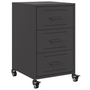 vidaXL Bedside Cabinet - Black Cold-rolled Steel, Medium, 3 Drawers, Industrial Style, Lockable Wheels - 1 of 4