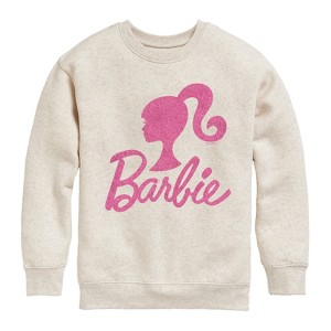 Boys' - Barbie - Barbie Logo Pink Glitter Graphic Long Sleeve Fleece Sweatshirt - 1 of 4