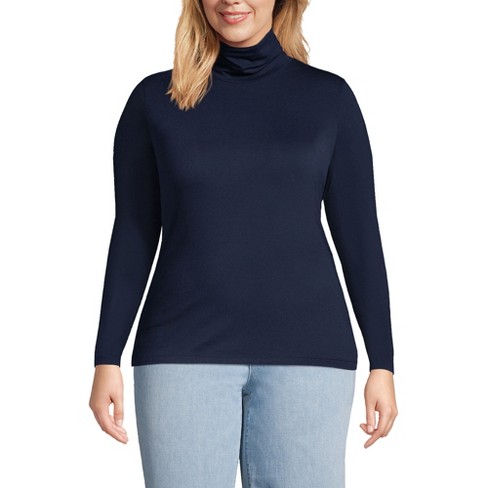 Lands End Women s Plus Size Lightweight Jersey Skimming Long Sleeve Turtleneck 2x Radiant Navy