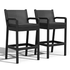 Outdoor Bar Stools Set of 2, Wicker Bar Height Patio Chairs with Cushions, Wicker Barstools Indoor Outdoor Bar Stool Patio Furniture - 1 of 4