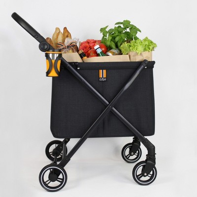 Black Foldable Metal Frame Shopping Cart with Swivel Wheels