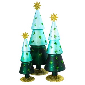 Cody Foster 15.0 Inch Festive Alpine Trees Green Christmas Decorative Tree Set , Christmas Decor Snowflakes  Winter (3PC) - 1 of 4