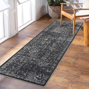 Vintage Floral Area Rug - Distressed Low Pile Non-Slip & Machine Washable Carpet for Kitchen, Living Room, Bedroom - 1 of 4