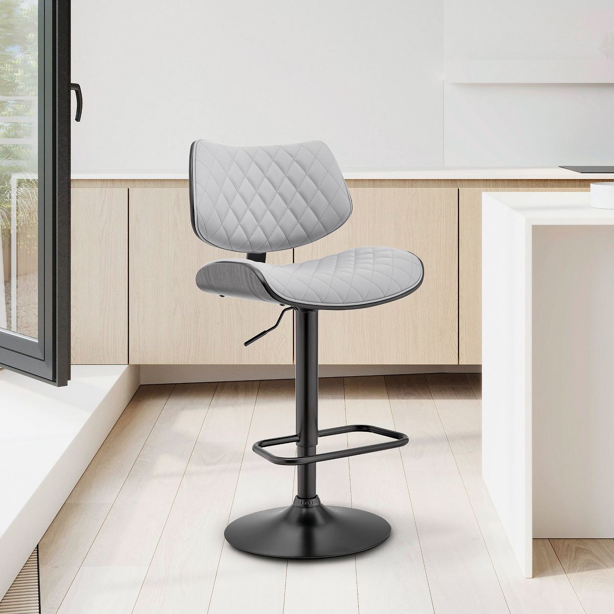 Armen Living Leland Barstool Gray and Walnut - thumbnail 2