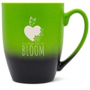 Elanze Designs It's Your Time To Bloom 12 Ounce Ceramic Laser-Etched Engraved Drinkware Mug, Green and Black Ombre - 1 of 4