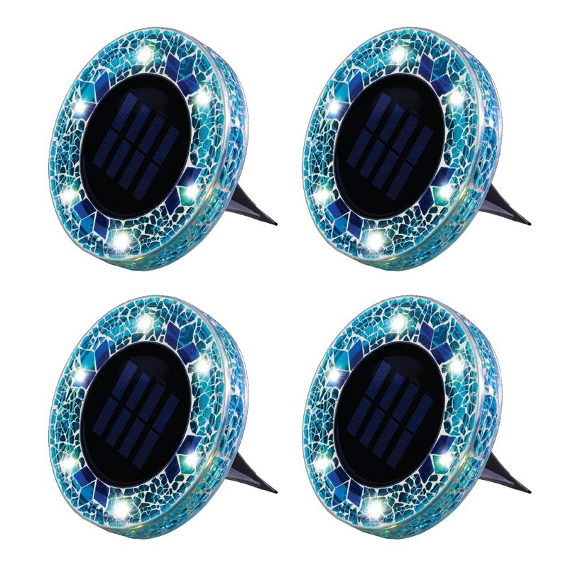 Bell + Howell 6 LED Round Blue Mosaic Solar Powered Disk Lights with Auto On/Off - 4 Pack, 2 of 8