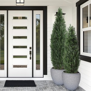 Artificial Cedar Topiary Trees (Set of 2) - UV Protected Faux Boxwood Shrubs for Indoor/Outdoor Decor - 1 of 4
