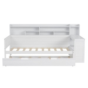 TIRAMISUBEST 91.3in Twin/ Full Daybed with Guardrails Kids Bed Trundle Desk Storage Shelves Wood Platform Bed Multifunctional Bedroom - 1 of 4