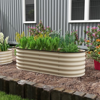 Cream Metal Raised Garden Bed Kit with Safety Edging, 59" x 23.5" x 16.5"