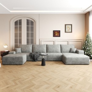 Cloud Sofa with 1 Ottoman,Modern Upholstered Couches, Comfort U Shaped Sofa for Living Room,Deep Seat Corner Couch Grey - 1 of 3