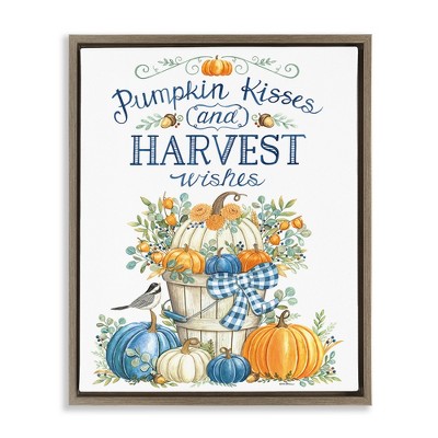 Stupell Industries Harvest Wishes Pumpkins Black Floater Framed Canvas Wall Art