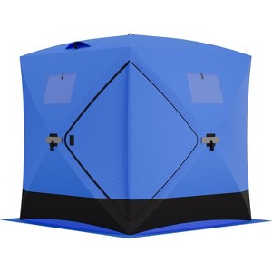 TackView Ice Fishing Insulated Tent, 3-4 Person Shelter Large Pop-Up Portable Hub-Style Ice Fishing Shelter, Blue - 1 of 4
