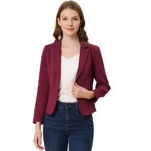 INSPIRE CHIC Women's Open Front Office Long Sleeve Lightweight Printed Floral Crop Suit Blazer - 1 of 4