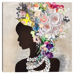 30" x 30" Natural Woman Floral by Nikki Chu Canvas Art Print - Masterpiece Art Gallery: Mixed Media Portrait, Ready to Hang Wall Decor - 1 of 4