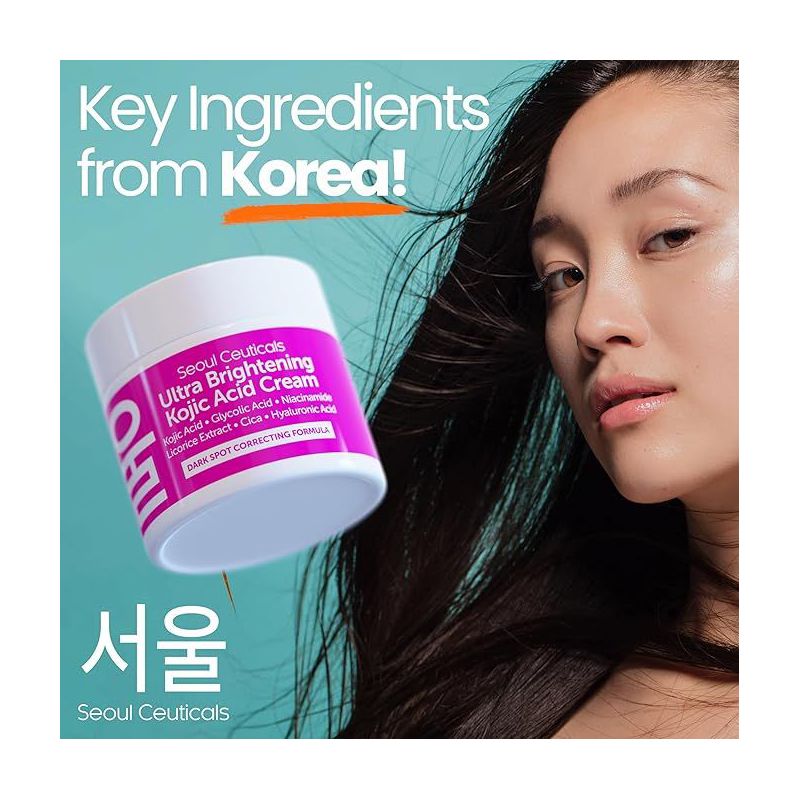 Seoul Ceuticals Korean Kojic Acid Cream Dark Spot Remover + Glycolic Acid + Niacinamide + Cica + HA Moisturizer - Cruelty Free K Beauty Skincare 2oz, 3 of 7
