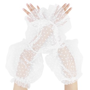 INSPIRE CHIC Women's Lace Floral Pearl Bowknot Polka Point Arm Fingerness Length Sleeves for Elegant Bridge Wedding Gloves 1 Pair - 1 of 4