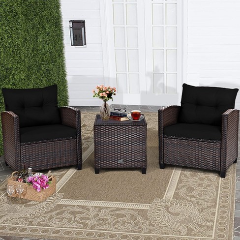 Costway 3pcs Patio Rattan Furniture Set Cushion Conversation Set Sofa ...