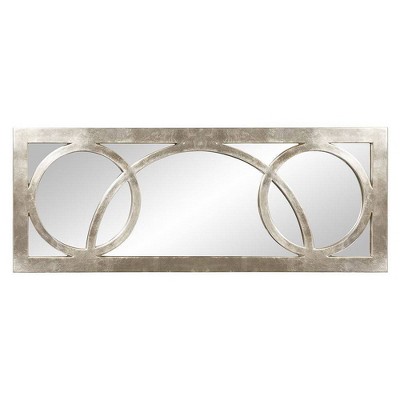 Silver Rectangular Wall Mirror with Circular Overlay, 38" x 15"