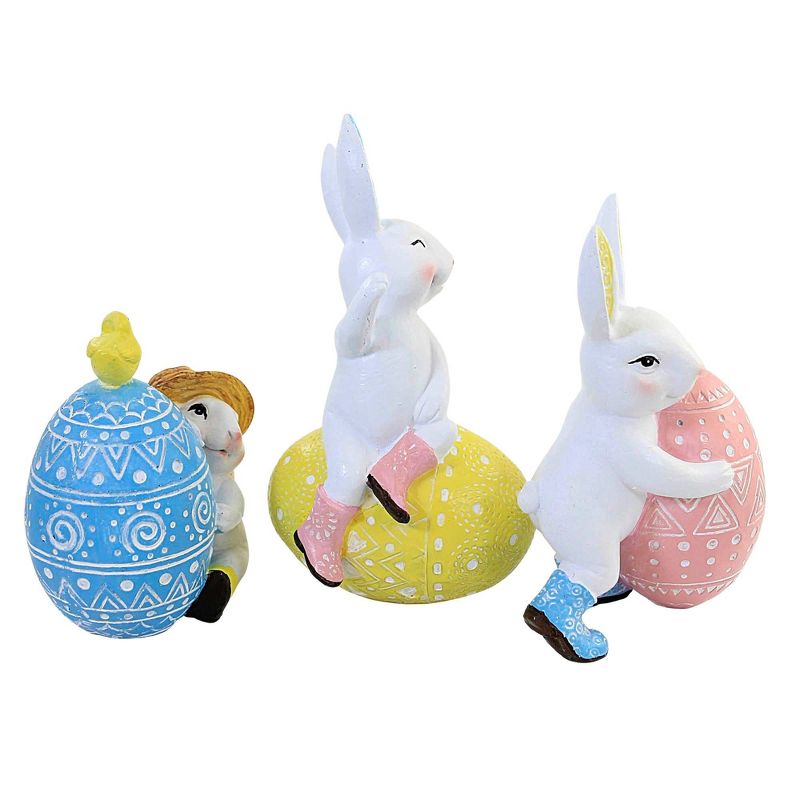 Easter Bunny With Egg Figurine  -  Three Bunny Figurines 6.75 Inches -  Rabbit Chick Decor  -  A7507  -  Polyresin  -  Multicolored, 2 of 4